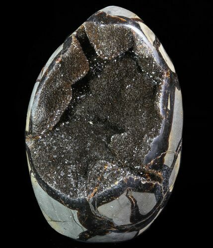 Polished Septarian Geode Sculpture - Black Crystals #73138